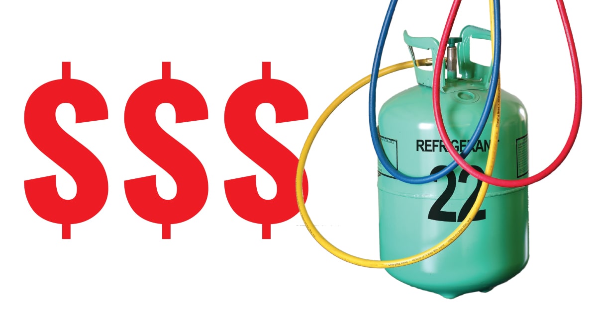 R-22 Refrigerant Canister Surrounded By Dollar Signs