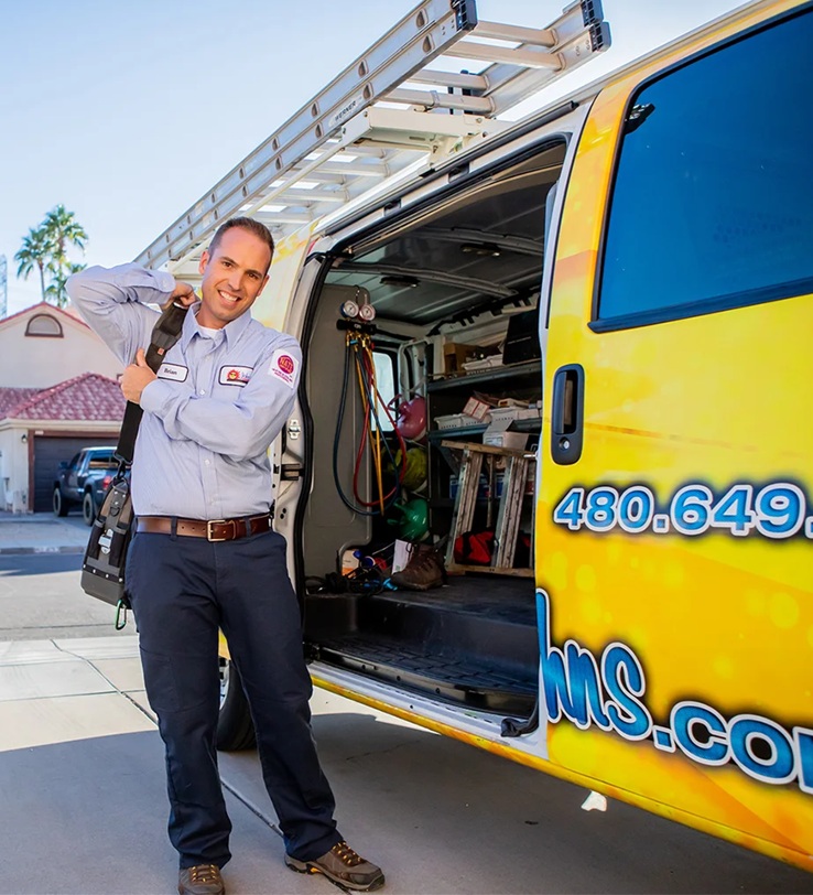 John’s HVAC technician getting out of car in Gilbert